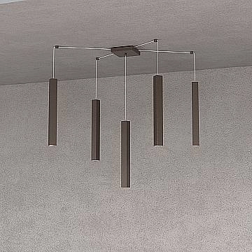 Sospensione Moderna Square Tube Metallo Marrone 5 Luci Gu10 Sospensione Moderna Square Tube Metallo Marrone 5 Luci Gu10