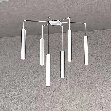 Sospensione Moderna Square Tube Metallo Bianco 6 Luci Gu10 Sospensione Moderna Square Tube Metallo Bianco 6 Luci Gu10