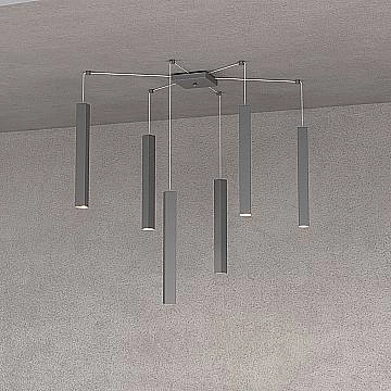 Sospensione Moderna Square Tube Metallo Antracite 6 Luci Gu10 Sospensione Moderna Square Tube Metallo Antracite 6 Luci Gu10