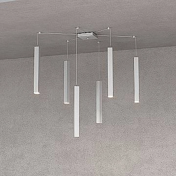 Sospensione Moderna Square Tube Metallo Grigio 6 Luci Gu10 Sospensione Moderna Square Tube Metallo Grigio 6 Luci Gu10