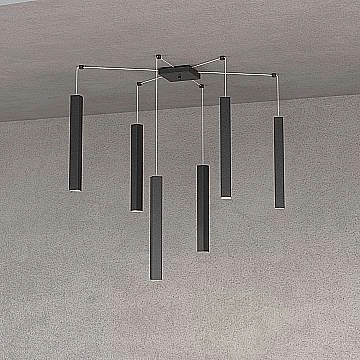 Sospensione Moderna Square Tube Metallo Nero 6 Luci Gu10 Sospensione Moderna Square Tube Metallo Nero 6 Luci Gu10