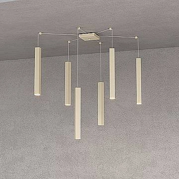 Sospensione Moderna Square Tube Metallo Sabbia 6 Luci Gu10 Sospensione Moderna Square Tube Metallo Sabbia 6 Luci Gu10