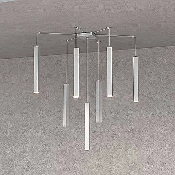 Sospensione Moderna Square Tube Metallo Grigio 7 Luci Gu10 Sospensione Moderna Square Tube Metallo Grigio 7 Luci Gu10