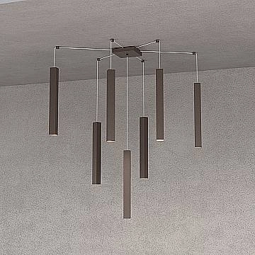 Sospensione Moderna Square Tube Metallo Marrone 7 Luci Gu10 Sospensione Moderna Square Tube Metallo Marrone 7 Luci Gu10