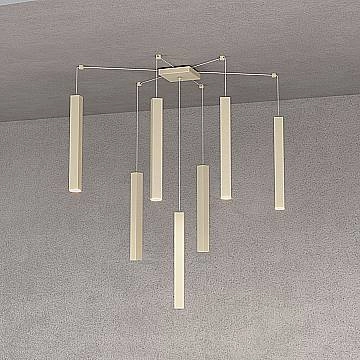 Sospensione Moderna Square Tube Metallo Sabbia 7 Luci Gu10 Sospensione Moderna Square Tube Metallo Sabbia 7 Luci Gu10