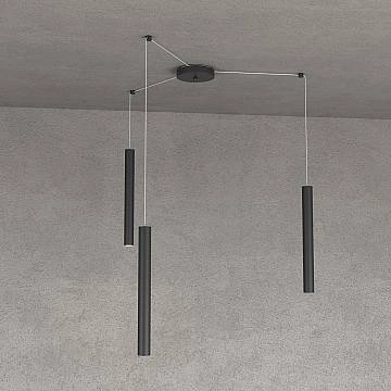 Sospensione Moderna Round Tube Metallo Nero 3 Luci Gu10 Sospensione Moderna Round Tube Metallo Nero 3 Luci Gu10