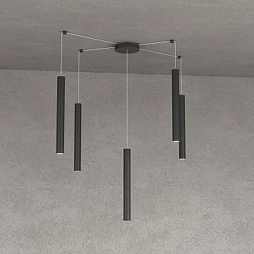 Sospensione Moderna Round Tube Metallo Nero 5 Luci Gu10 Sospensione Moderna Round Tube Metallo Nero 5 Luci Gu10