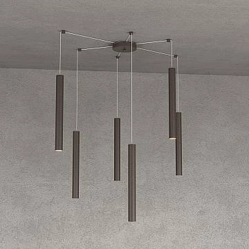 Sospensione Moderna Round Tube Metallo Marrone 6 Luci Gu10 Sospensione Moderna Round Tube Metallo Marrone 6 Luci Gu10