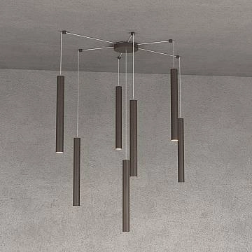 Sospensione Moderna Round Tube Metallo Marrone 7 Luci Gu10 Sospensione Moderna Round Tube Metallo Marrone 7 Luci Gu10