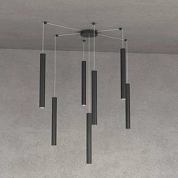 Sospensione Moderna Round Tube Metallo Nero 7 Luci Gu10 Sospensione Moderna Round Tube Metallo Nero 7 Luci Gu10