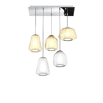 Sospensione Contemp Rett Double Skin Metallo Cromo Vetro Mix Trasp Ambra 5 Luci