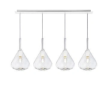 Sospensione Contemporanea Rett Kona Metallo Bianco Vetro Trasparente 4 Luci E27