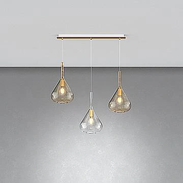 Sospensione Contemp Rett Kona Metallo Ottone Satinato Vetro Ambra 3 Luci E27