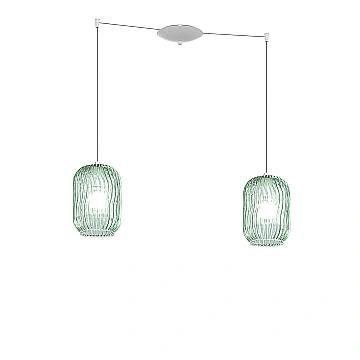 Sospensione Contemporanea Tender Metallo Bianco Vetro Verde 2 Luci E27