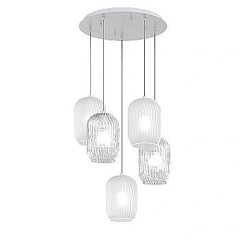 Sospensione Contemporanea Tender Metallo Bianco Vetro Trasp E Bianco 5 Luci E27