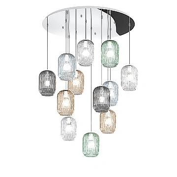Sospensione Contemporanea Tender Metallo Cromo Vetro Multicolor 12 Luci E27