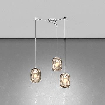 Lampadario Contemporaneo Tender Metallo Cromo Vetro Ambra 3 Luci E27