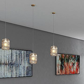 Lampadario Contemporaneo Tender Metallo Ottone Vetro Ambra 1 Luce E27