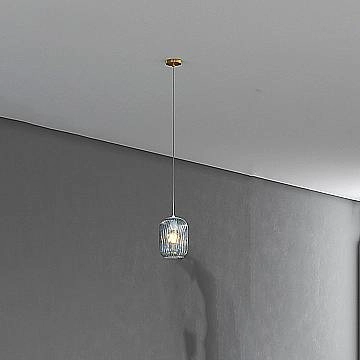 Lampadario Contemporaneo Tender Metallo Ottone Vetro Blu 1 Luce E27