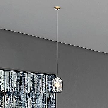 Lampadario Contemporaneo Tender Metallo Ottone Vetro Trasparente 1 Luce E27