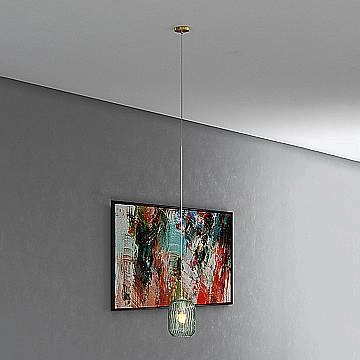 Lampadario Contemporaneo Tender Metallo Ottone Vetro Verde 1 Luce E27