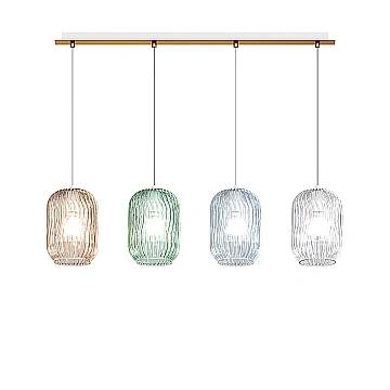 Lampadario Contemporaneo Tender Metallo Ottone Vetro Multicolor 4 Luci E27