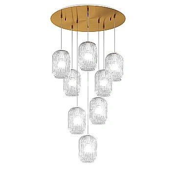 Sospensione Contemporanea Tender Metallo Ottone Satinato Vetro Trasp 8 Luci E27