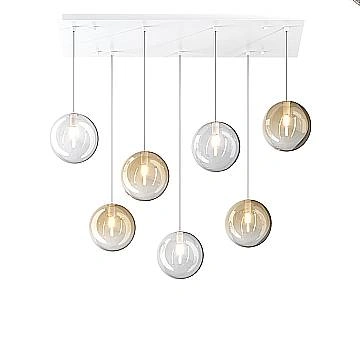 Lampadario Contemporaneo Eclipse Metallo Bianco Vetro Trasp-Ambra 7 Luci G9