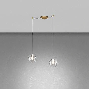Lampadario Contemporaneo Eclipse Metallo Ottone Vetro Trasparente 2 Luci G9