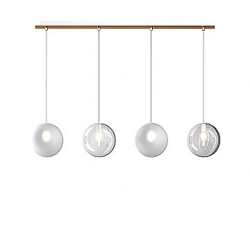 Sospensione Contemporanea Eclipse Metallo Ottone Sat Vetro Bianco Fog 4 Luci G9