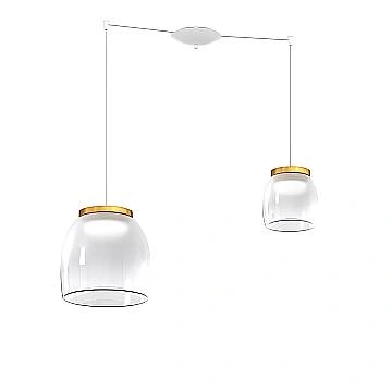 Lampadario Contemporaneo Drum Metallo Bianco Vetro Oro 2 Luci Led 8-16W Calda