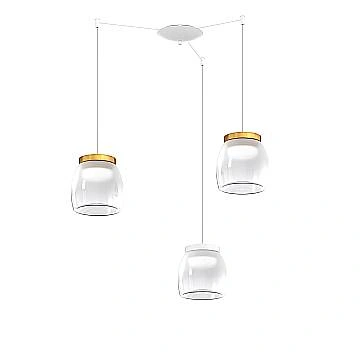 Lampadario Contemporaneo Drum Metallo Bianco Vetro Oro 3 Luci Led 24W Calda