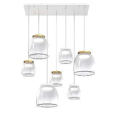 Lampadario Contemporaneo Drum Metallo Bianco Vetro Oro 7 Luci Led 32-48W Calda