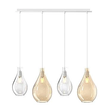 Lampadario Contemporaneo Drop 2.0 Metallo Bianco Vetro Trasp-Ambra 4 Luci E27