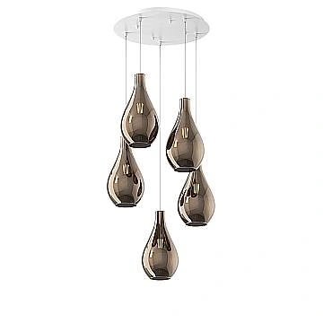 Lampadario Contemporaneo Drop 2.0 Metallo Bianco Vetro Bronzo 5 Luci E27