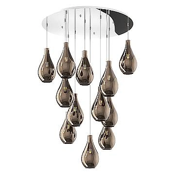 Lampadario Contemporaneo Drop 2.0 Metallo Cromo Vetro Bronzo 12 Luci E27