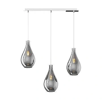 Lampadario Contemporaneo Drop 2.0 Metallo Cromo Vetro Fumè 3 Luci E27