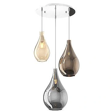 Lampadario Contemporaneo Drop 2.0 Metallo Cromo Vetro Multicolor 3 Luci E27