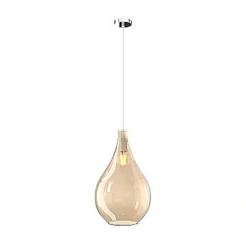 Lampadario Contemporaneo Drop 2.0 Metallo Cromo Vetro Grande Ambra 1 Luce E27