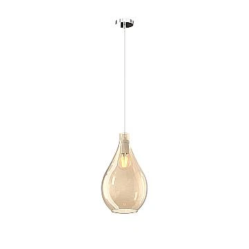 Lampadario Contemporaneo Drop 2.0 Metallo Cromo Vetro Medio Ambra 1 Luce E27