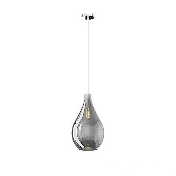 Lampadario Contemporaneo Drop 2.0 Metallo Cromo Vetro Medio Fumè 1 Luce E27