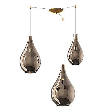 Lampadario Contemporaneo Drop 2.0 Metallo Ottone Vetro Bronzo 3 Luci E27