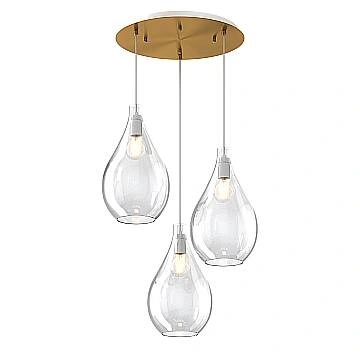 Lampadario Contemporaneo Drop 2.0 Metallo Ottone Vetro Trasparente 3 Luci E27