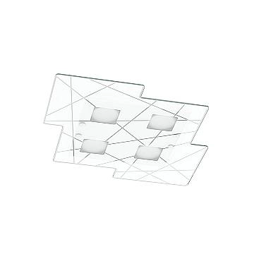 Plafoniera Contemporanea Focus Metallo Bianco Vetro 4 Luci Gx53
