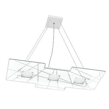 Lampadario Contemporaneo Focus Metallo Bianco Vetro 3 Luci Gx53