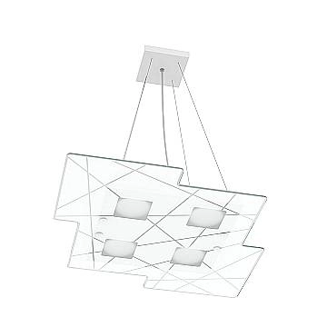 Lampadario Contemporaneo Focus Metallo Bianco Vetro 4 Luci Gx53