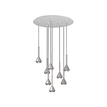 Lampadario Moderno Aygo Tondo Metallo Bianco E Alluminio 7 Luci Gu10