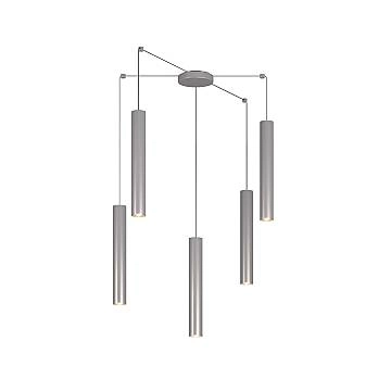 Lampadario Industrial-Minimal Xeana Metallo Grigio 5 Luci Gu10