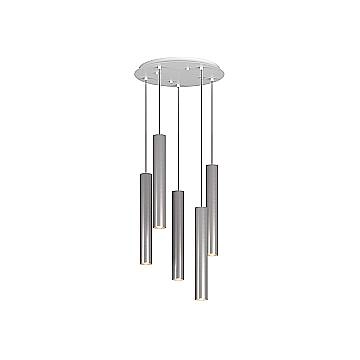 Lampadario Tondo Industrial-Minimal Xeana Metallo Bianco Alluminio 5 Luci Gu10