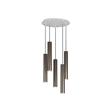 Lampadario Tondo Industrial-Minimal Xeana Metallo Bianco Bronzo 5 Luci Gu10